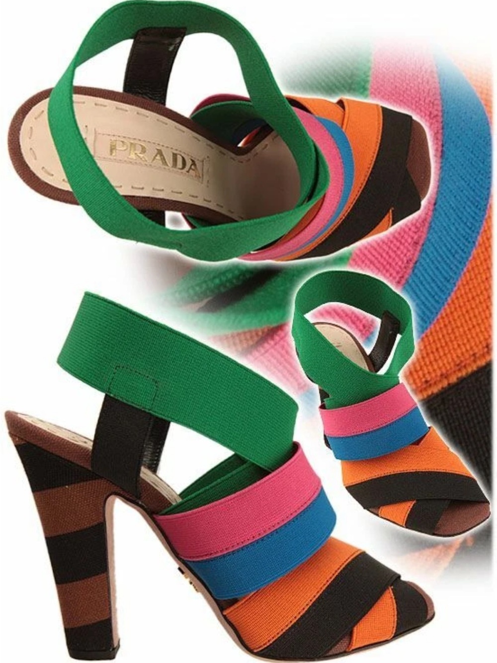 PRADA Multicolor Striped Open Toe Sandal Pumps EUR 38 / US 8